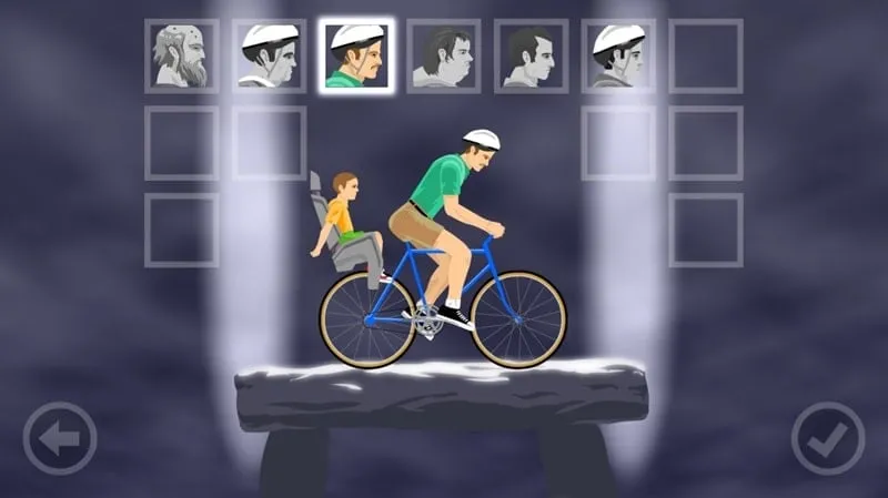 Gameplay screenshot of Happy Wheels showcasing a variety of characters and levels.