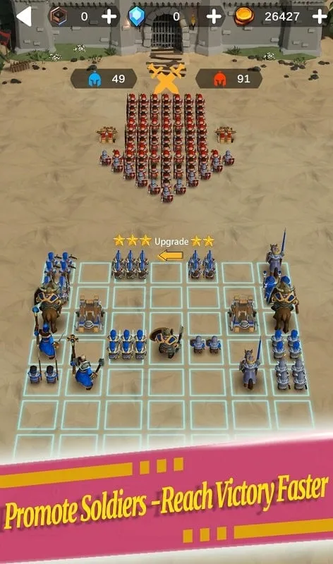 Gameplay screenshot of Idle Legion showcasing various units in battle.