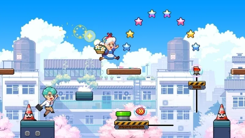 Gameplay screenshot of Infinite Jump showing obstacles and power-ups.