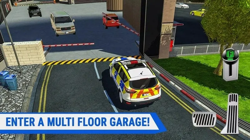 Gameplay screenshot of Multi Floor Garage Driver, focusing on the detailed environment and car model.