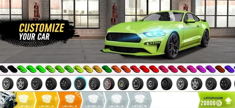 Gameplay screenshot of Racing Go highlighting the car customization options.