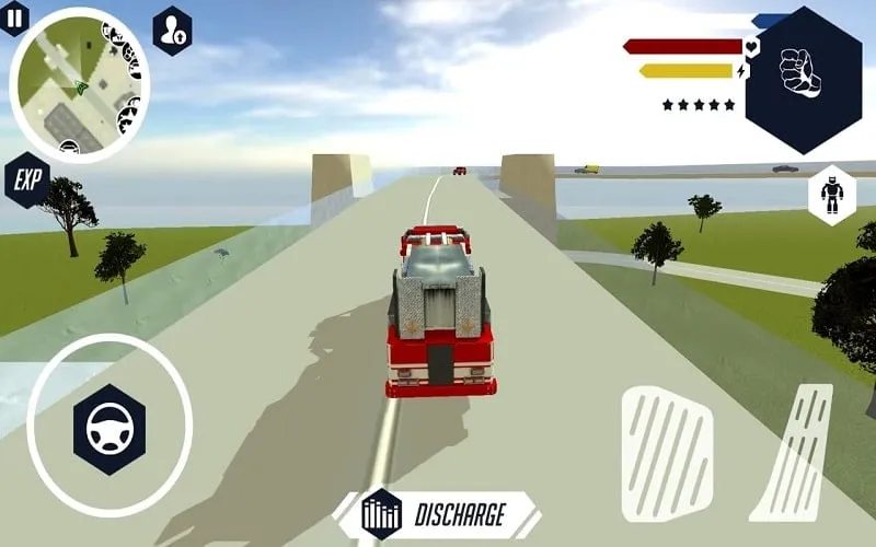 Gameplay screenshot of Robot Firetruck demonstrating the firefighting mechanics.