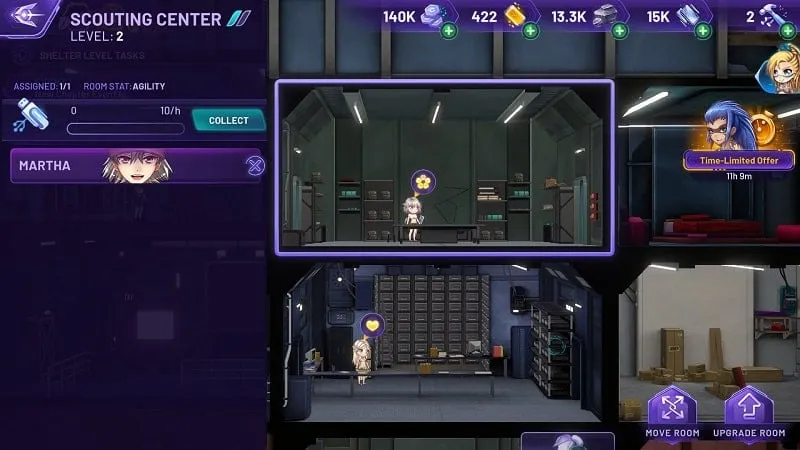 Gameplay screenshot of Shelter 69 illustrating resource management and room upgrades.