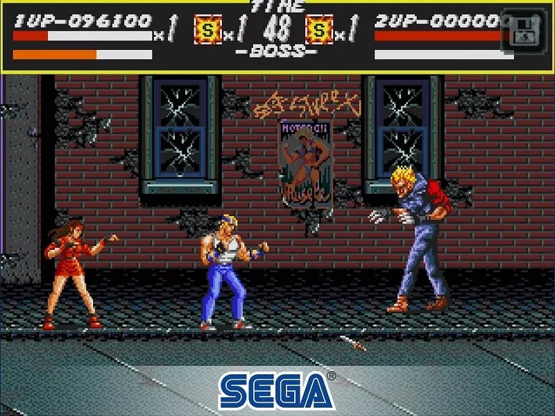 Gameplay screenshot of Streets of Rage Classic showcasing the fighting action.