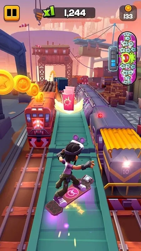 Gameplay screenshot of Subway Surfers City MOD APK.