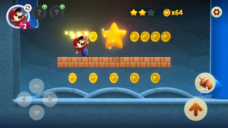 Gameplay screenshot of Super Run World Go Adventure showcasing in-game currency and environment.