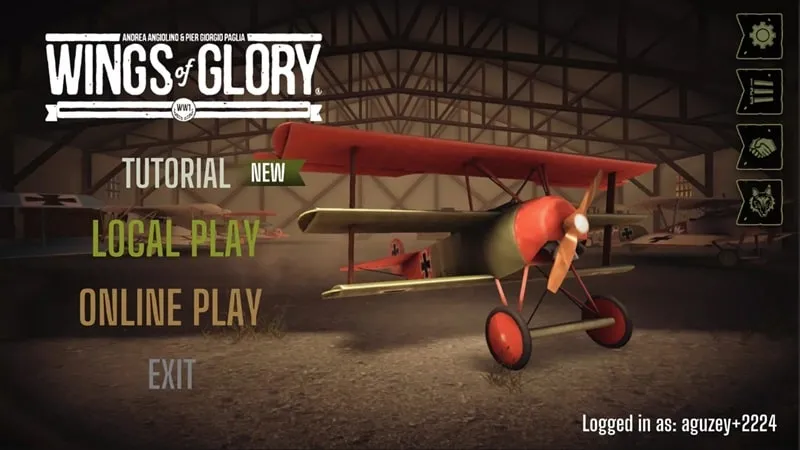 Captura de pantalla del juego Wings of Glory mostrando la selección de aviones.