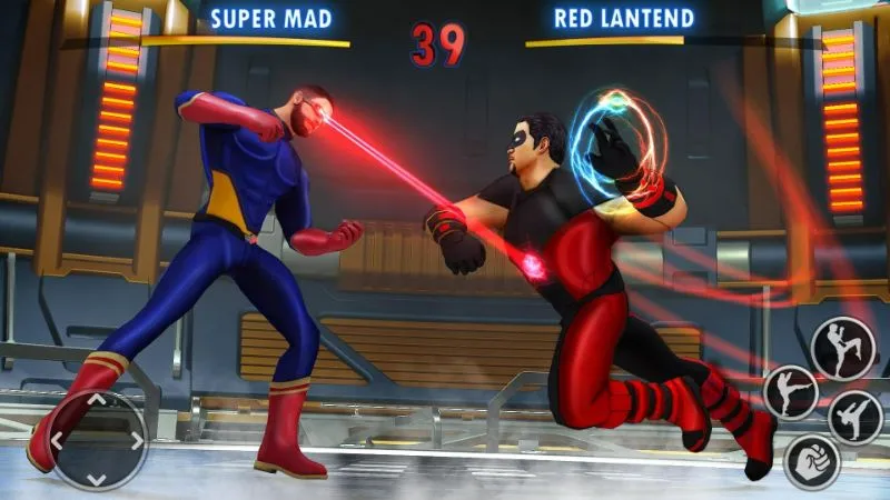 Tangkapan layar gameplay yang menampilkan pertarungan sengit antar superhero.