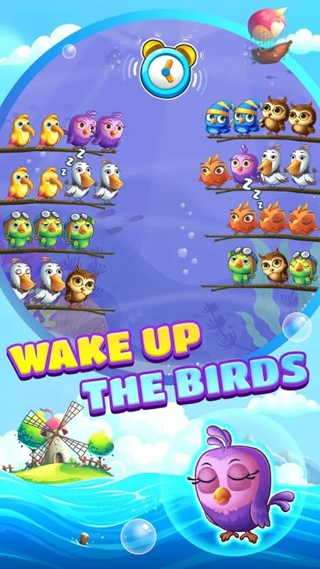 Gameplay screenshot showcasing the different types of birds in the game.