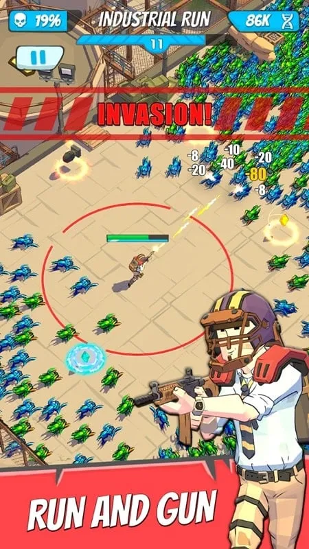 Gameplay screenshot showcasing the diverse weapons available.