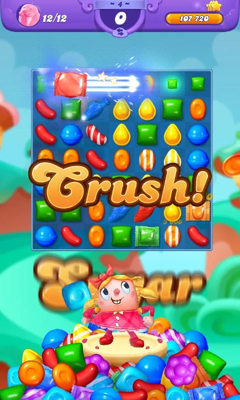 Ảnh chụp màn hình gameplay với tính năng vô hạn mạng và nước đi trong Candy Crush Friends Saga mod.