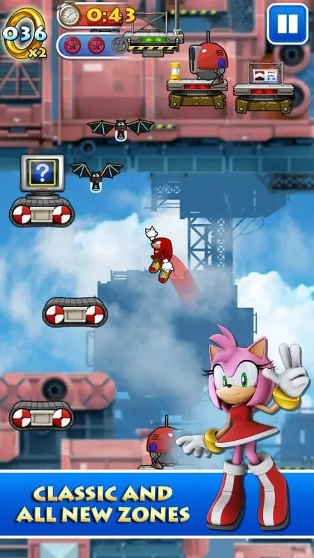 Gameplay screenshot showcasing the unlocked characters in Sonic Jump.