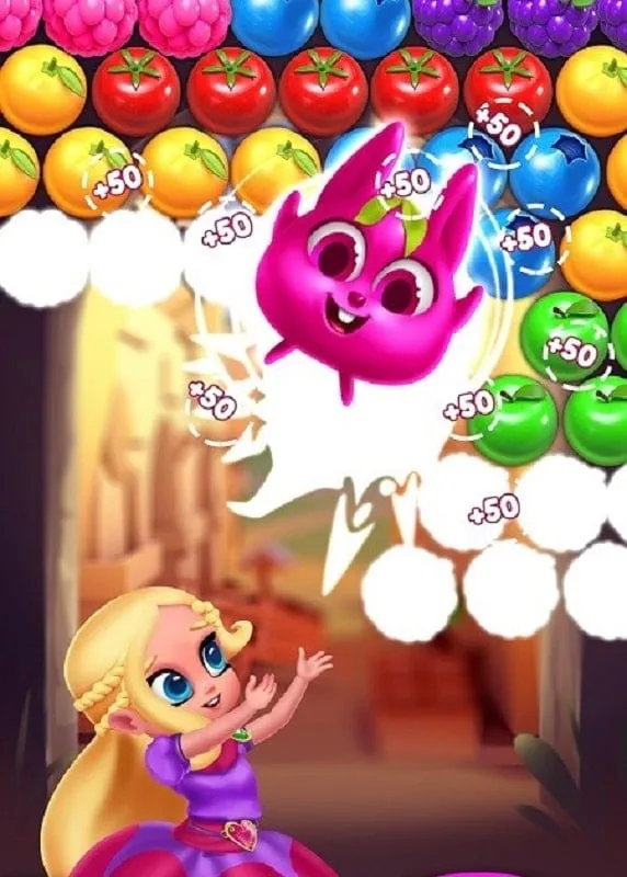 Gameplay screenshot showcasing the use of power-ups in Bubble Shooter.