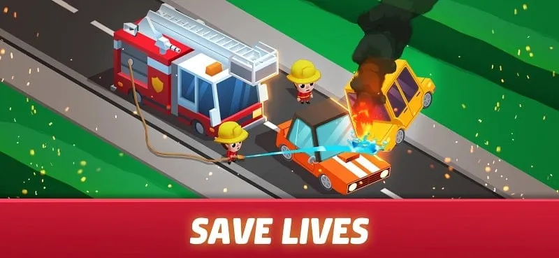 Gameplay screenshot showcasing the use of unlimited money for upgrades in Idle Firefighter Tycoon MOD APK.