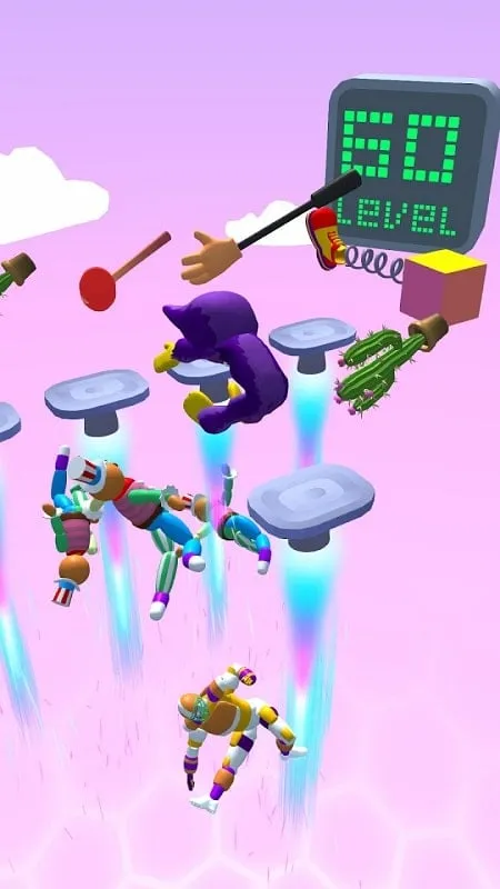 Gameplay screenshot showcasing the variety of obstacles in Push the Dummy.