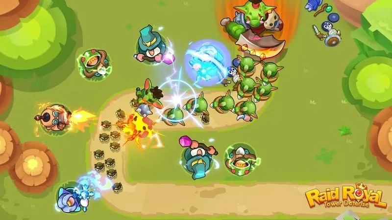 Gameplay screenshot showcasing the various towers in Raid Royal.