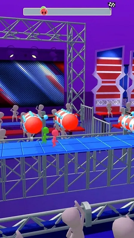 Gameplay screenshot showing characters racing through a course.