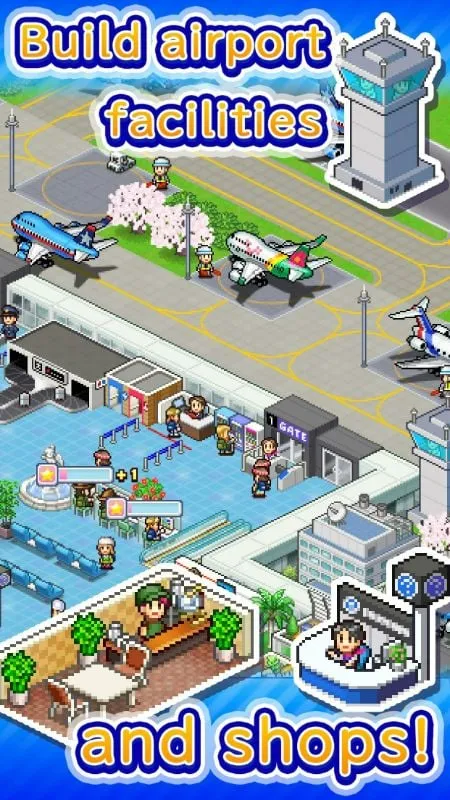 Gameplay screenshot showing different areas of the airport in Jumbo Airport Story.