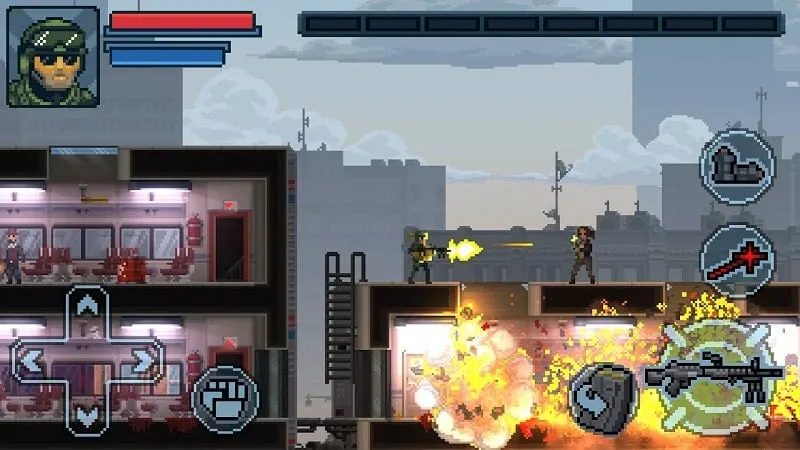 Gameplay screenshot showing intense action in Door Kickers Action Squad.