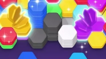 Gameplay screenshot showing the arrangement of hexagonal blocks in Hexa Sort.