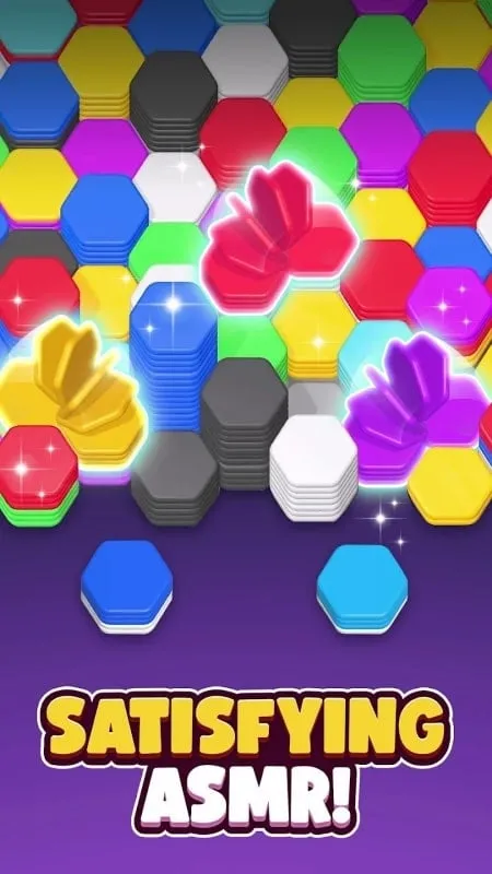 Gameplay screenshot showing the arrangement of hexagonal blocks in Hexa Sort.