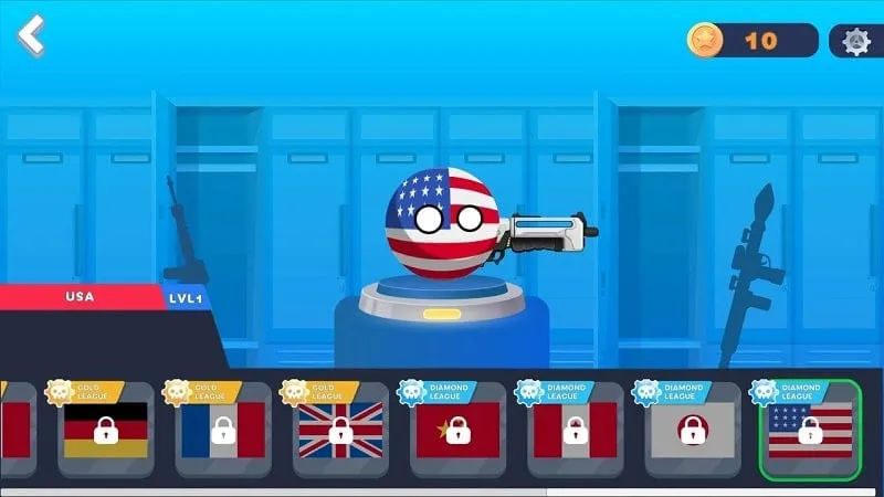 Gameplay screenshot showing the tactical map in Countryballs.