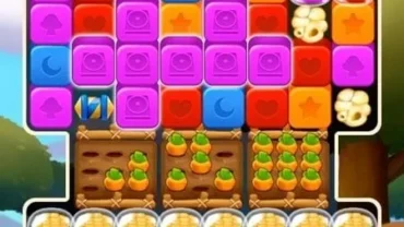 Gameplay screenshot showing the use of a rocket power-up in Bunny Blast.