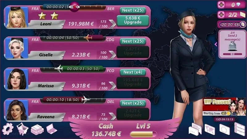 Gameplay view of Sexy Airlines showcasing the flight control interface.