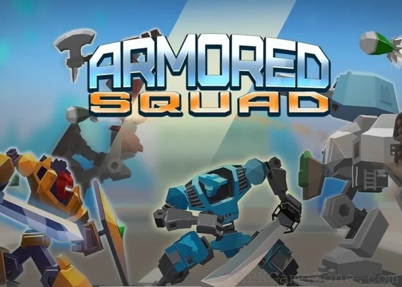 Giant robots battling in a futuristic city in Armored Squad.