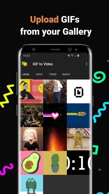 GIF to Video mod interface showing premium features