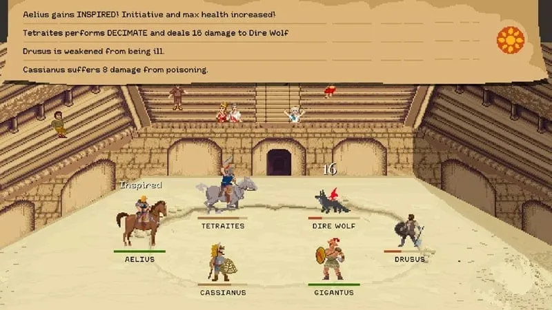 Gladiator combat in the arena in Gladiator Manager.