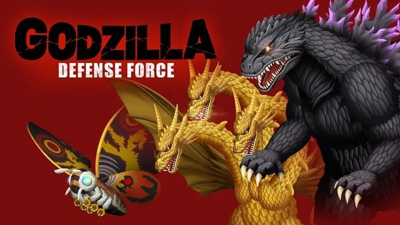 Godzilla Defense Force game screen showing various monsters attacking a city.