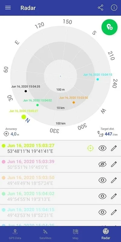 GPS Data android displaying compass