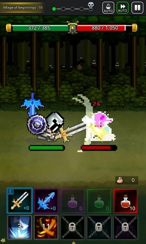 Grow SwordMaster gameplay screen showing weapons.