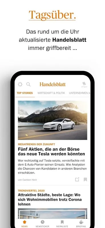 Handelsblatt mod app features overview