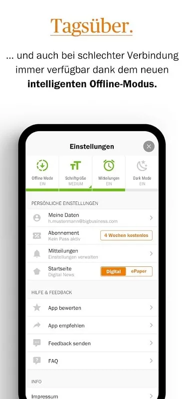 Handelsblatt personalized news feed and settings