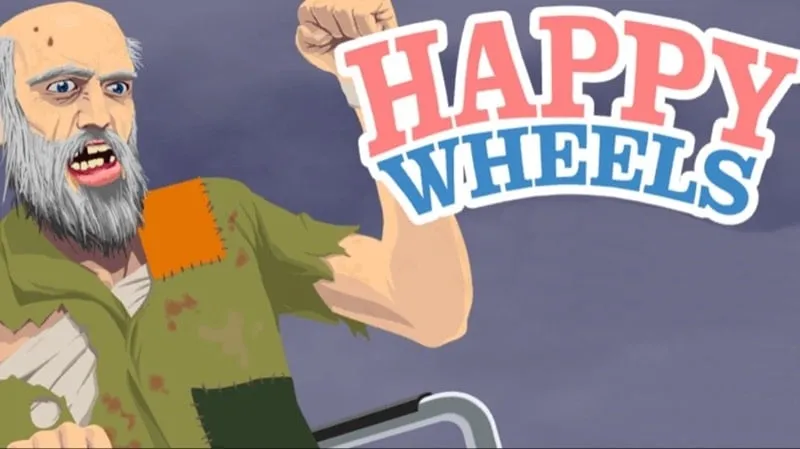 Happy Wheels game screen showing a character crashing.