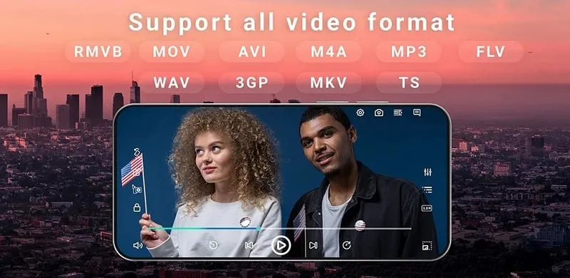 HD Video Player All Formats mod interface showing premium features