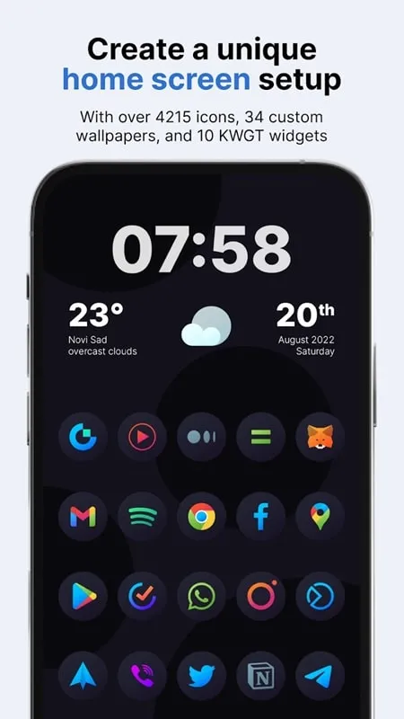 Hera Dark Icon Pack với nhiều chủ đề và biểu tượng đa dạng