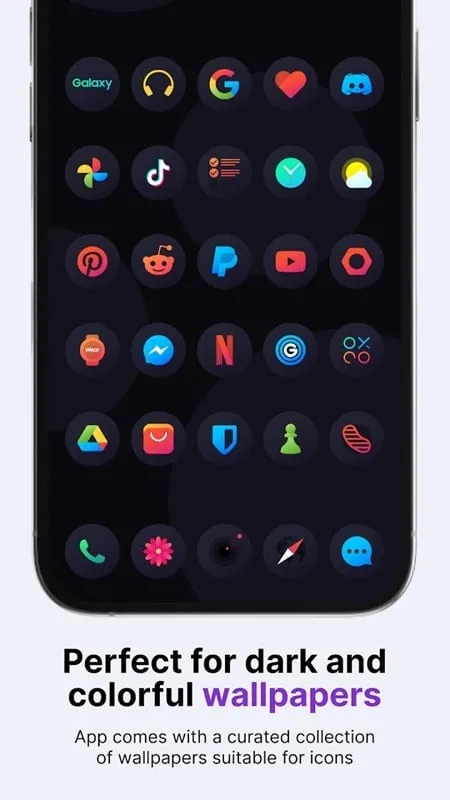 Giao diện Hera Dark Icon Pack mod hiển thị các tính năng premium