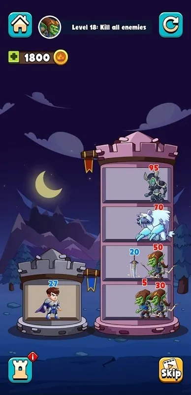 Hero showcasing various costumes and upgrades available in Hero Tower Wars.