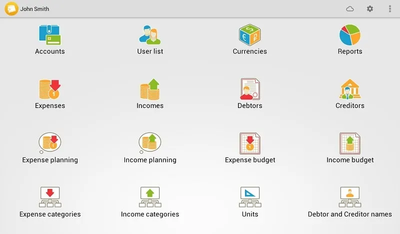 Home Bookkeeping Money Manager mod interface showcasing bank account tracking