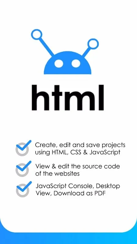 HTML Editor HTML CSS JS mod interface showing premium features