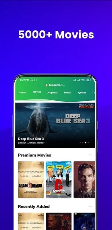 Hungama Play mod interface showing premium features