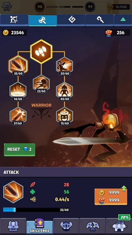 Idle Stickman Heroes in-game screenshot displaying the variety of monsters encountered during gameplay.