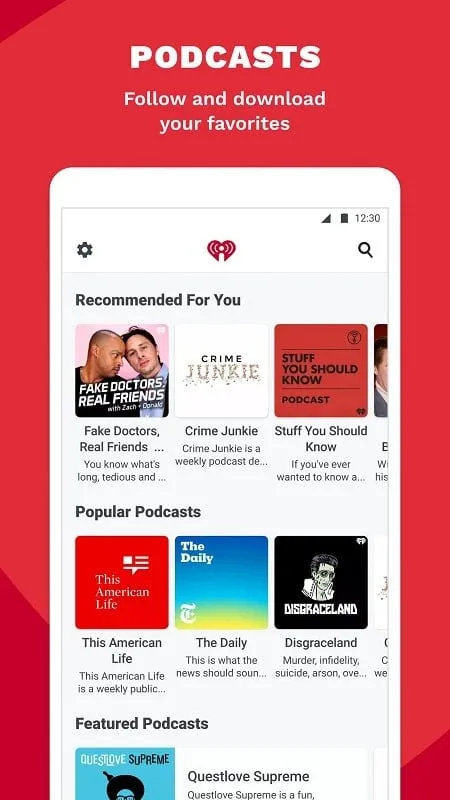 iHeartRadio app on an Android device