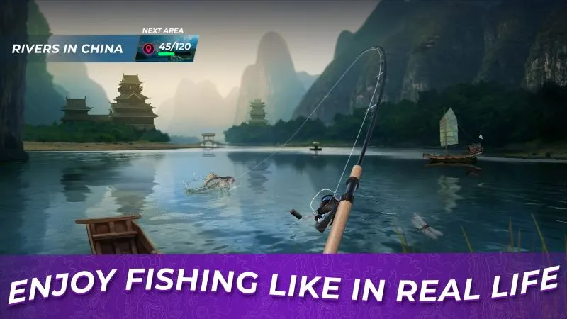 Illustrative image of a fishing scene in Fishing Rival, highlighting various fish species.