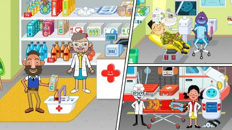 Image depicting a character interaction within the Pepi Hospital game, showcasing the unlocked map feature.