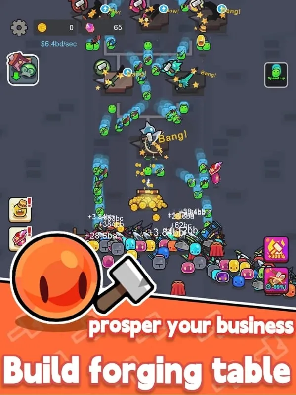 Image depicting the diverse range of weapons available for production in Slime Weapon Master, including swords, bows and arrows, and darts.