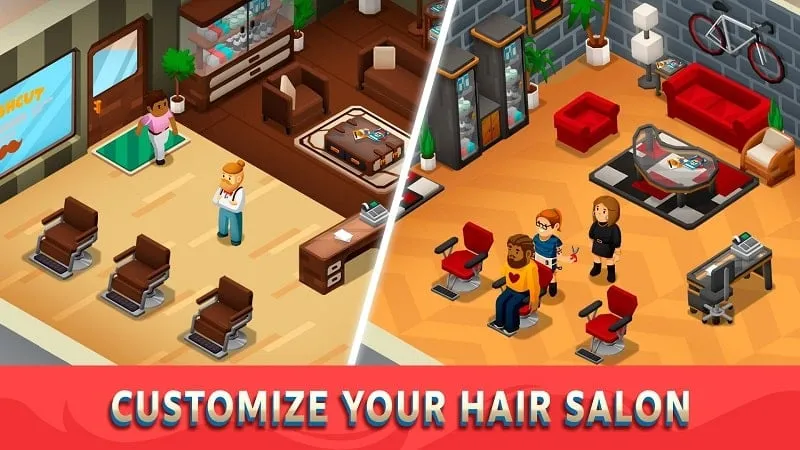 Image depicting various character designs and hairstyles from Idle Barber Shop Tycoon.